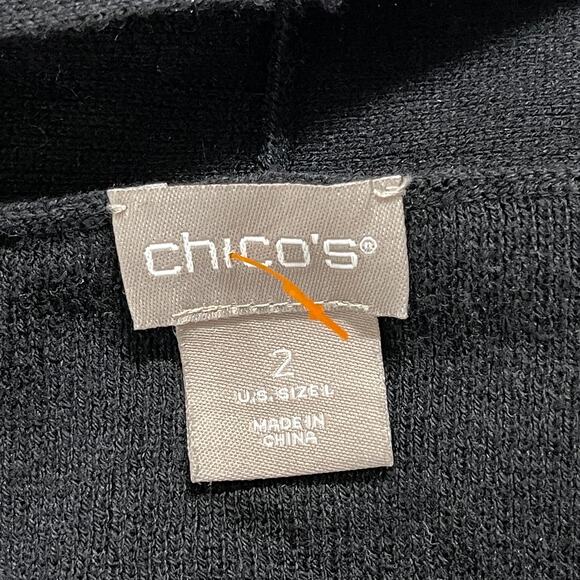 Chicos Cardigan Women Size L Black Cheetah Print Back Open Front Pockets Sweater - Picture 6 of 7